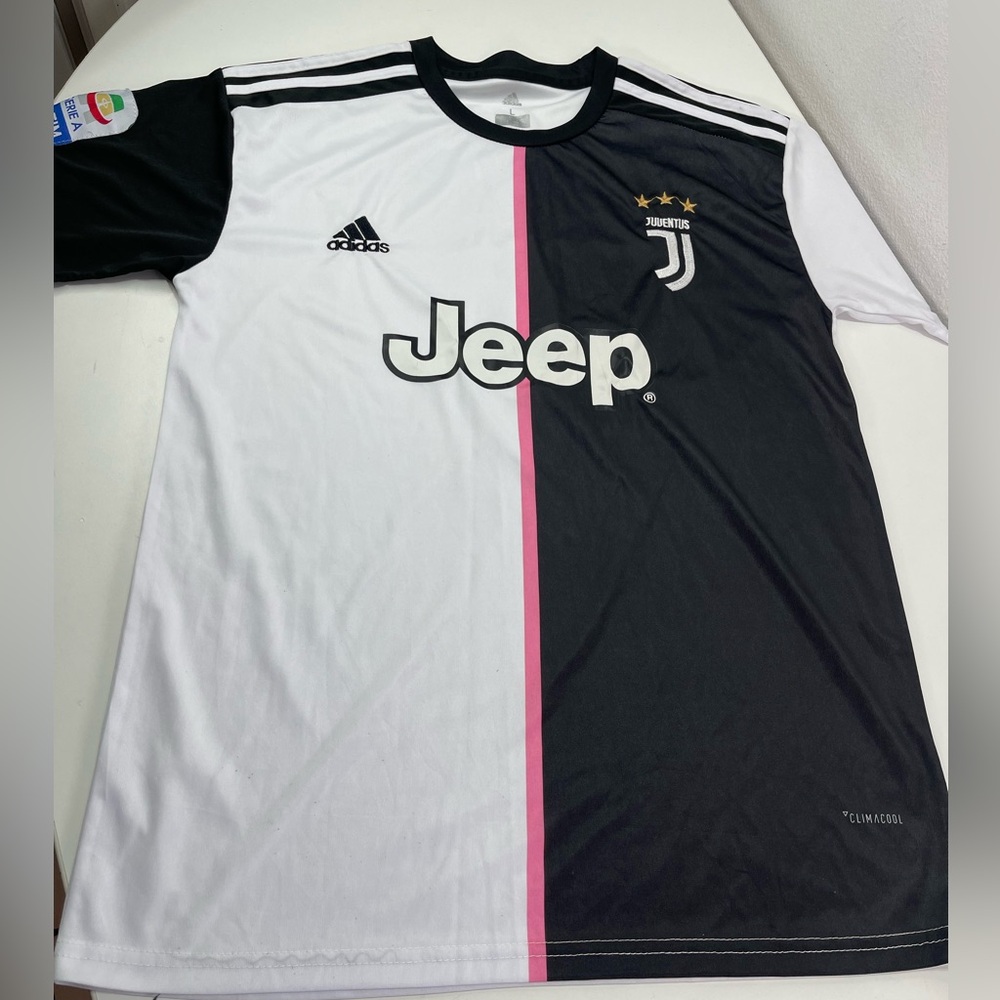Adidas Juventus Soccer Jersey Jeep Men LG Black White Pink Stipe Climacool